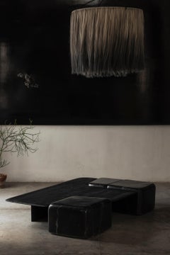 Contemporary Mexican Low Table EM01 in Black Marble and wood
