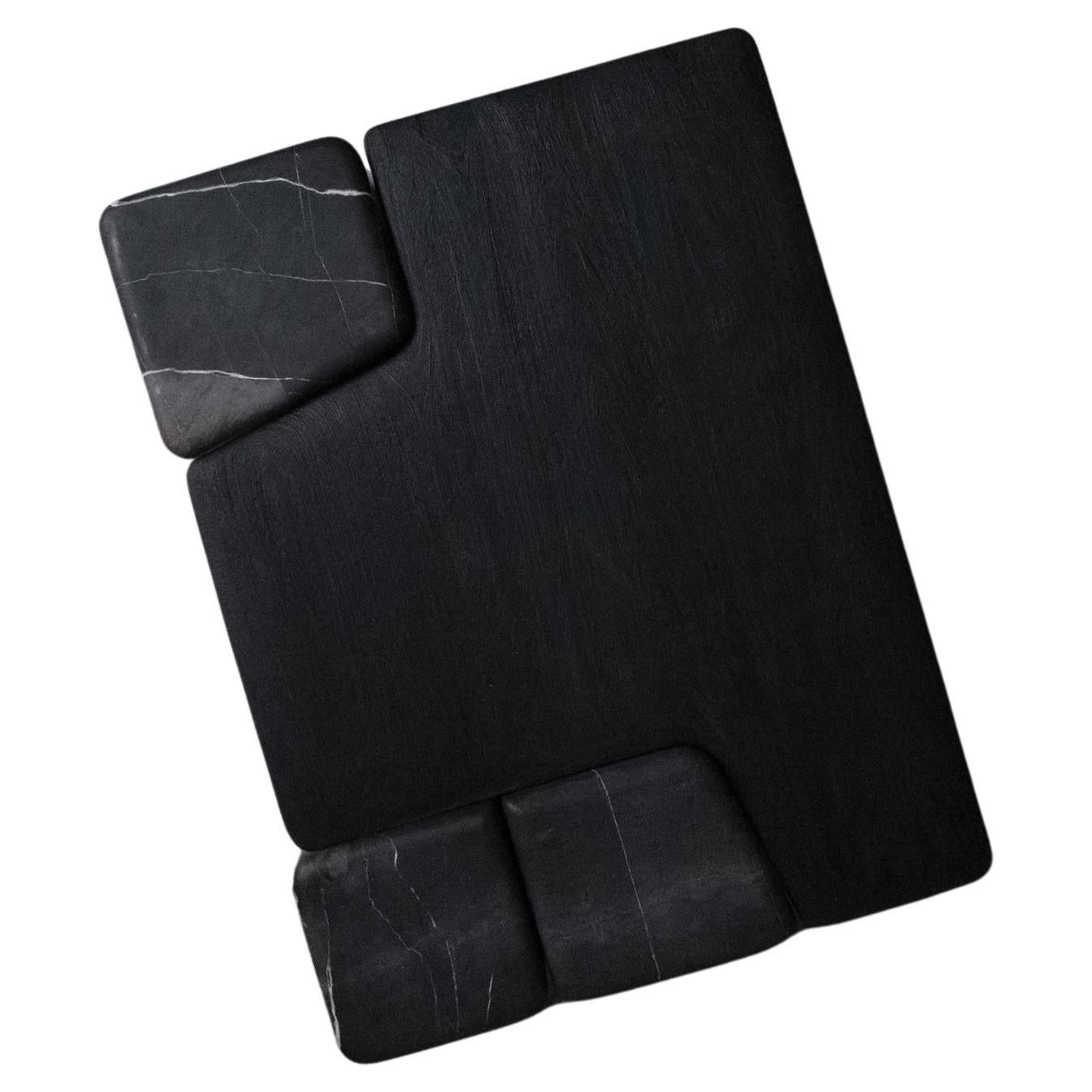 Table basse mexicaine contemporaine EM02 en marbre noir et bois