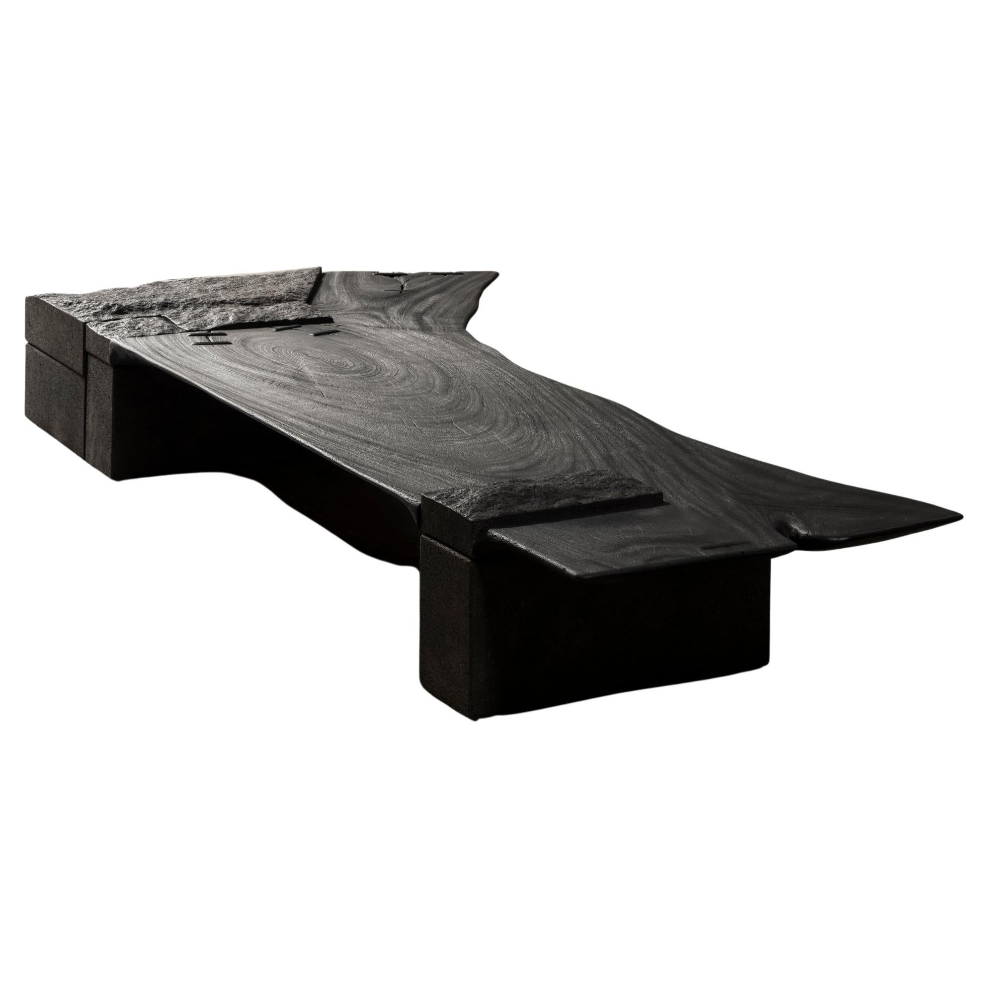Table basse mexicaine contemporaine GL01 Marbre noir et Wood Wood