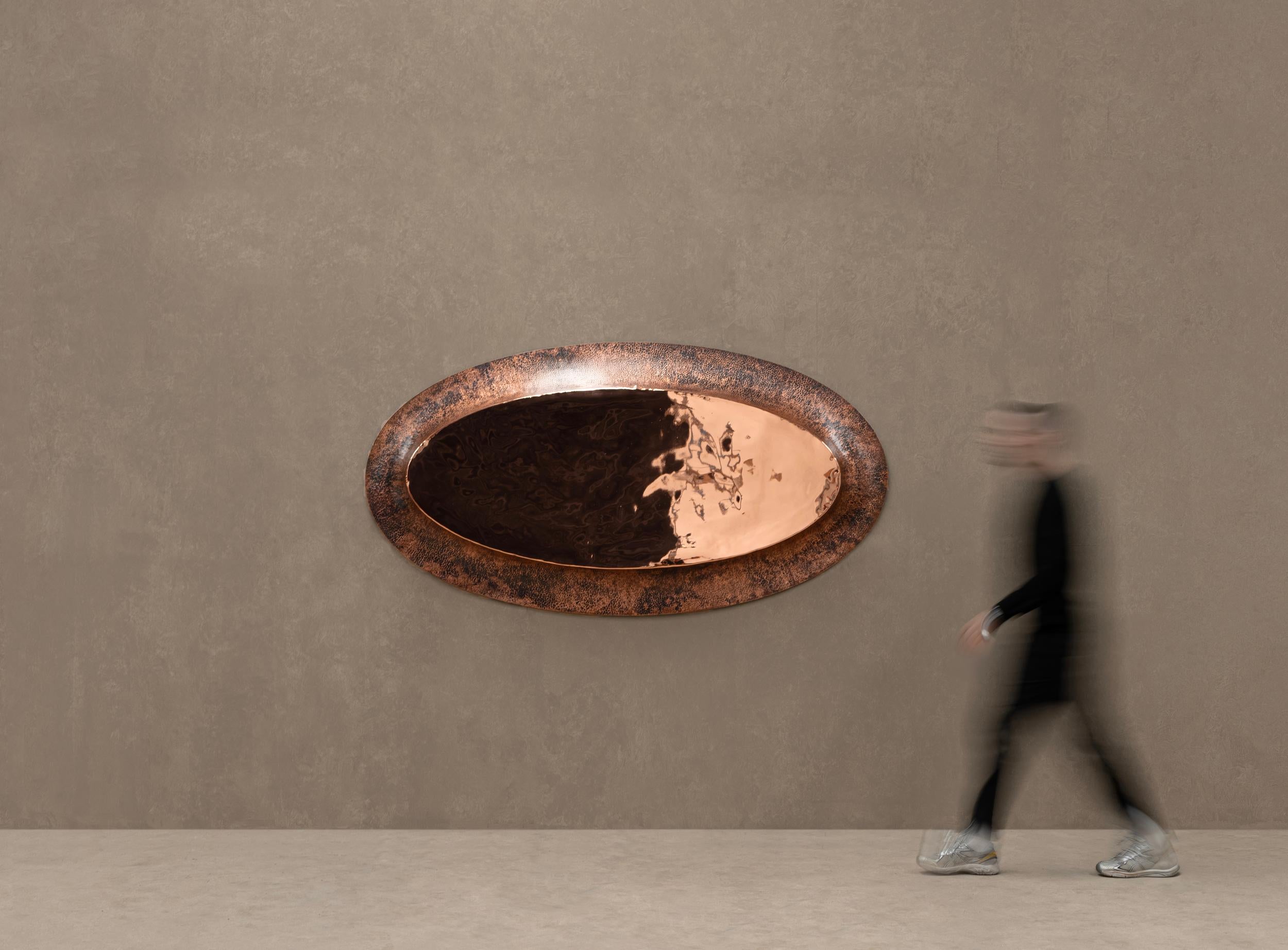 Contemporaneo messicano OBJ-08 SPECCHIO DA PARETE OVALE Rame naturale + rame lucido in vendita 2