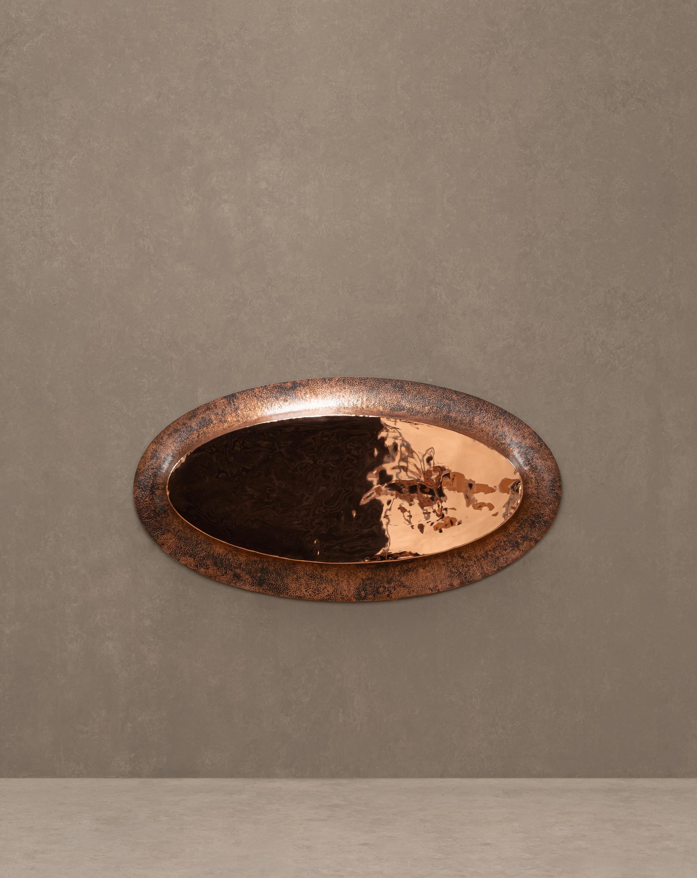 Contemporaneo messicano OBJ-08 SPECCHIO DA PARETE OVALE Rame naturale + rame lucido in vendita 3