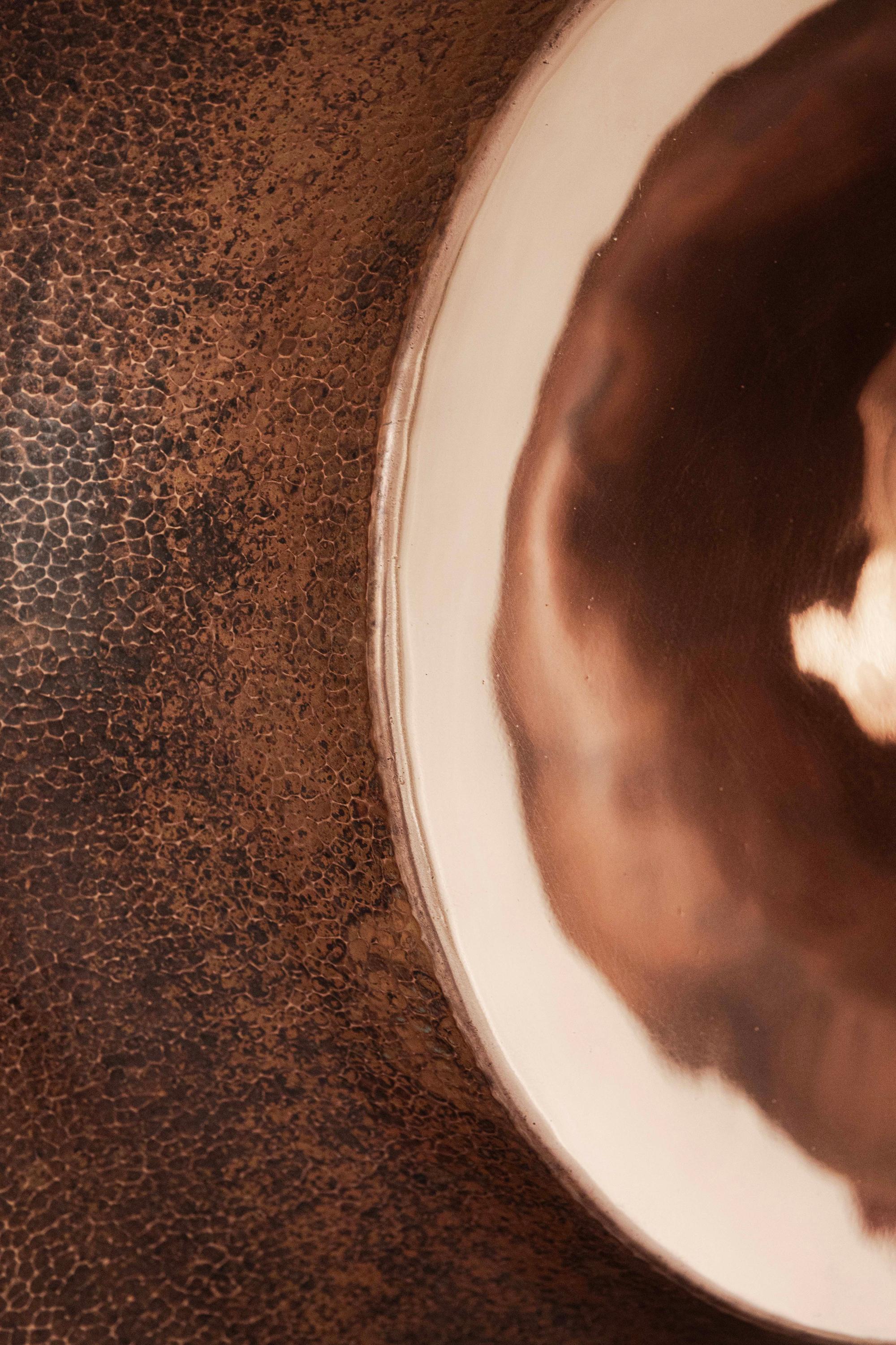 Contemporaneo messicano OBJ-08 SPECCHIO DA PARETE TONDO Rame naturale + rame lucido in vendita 6