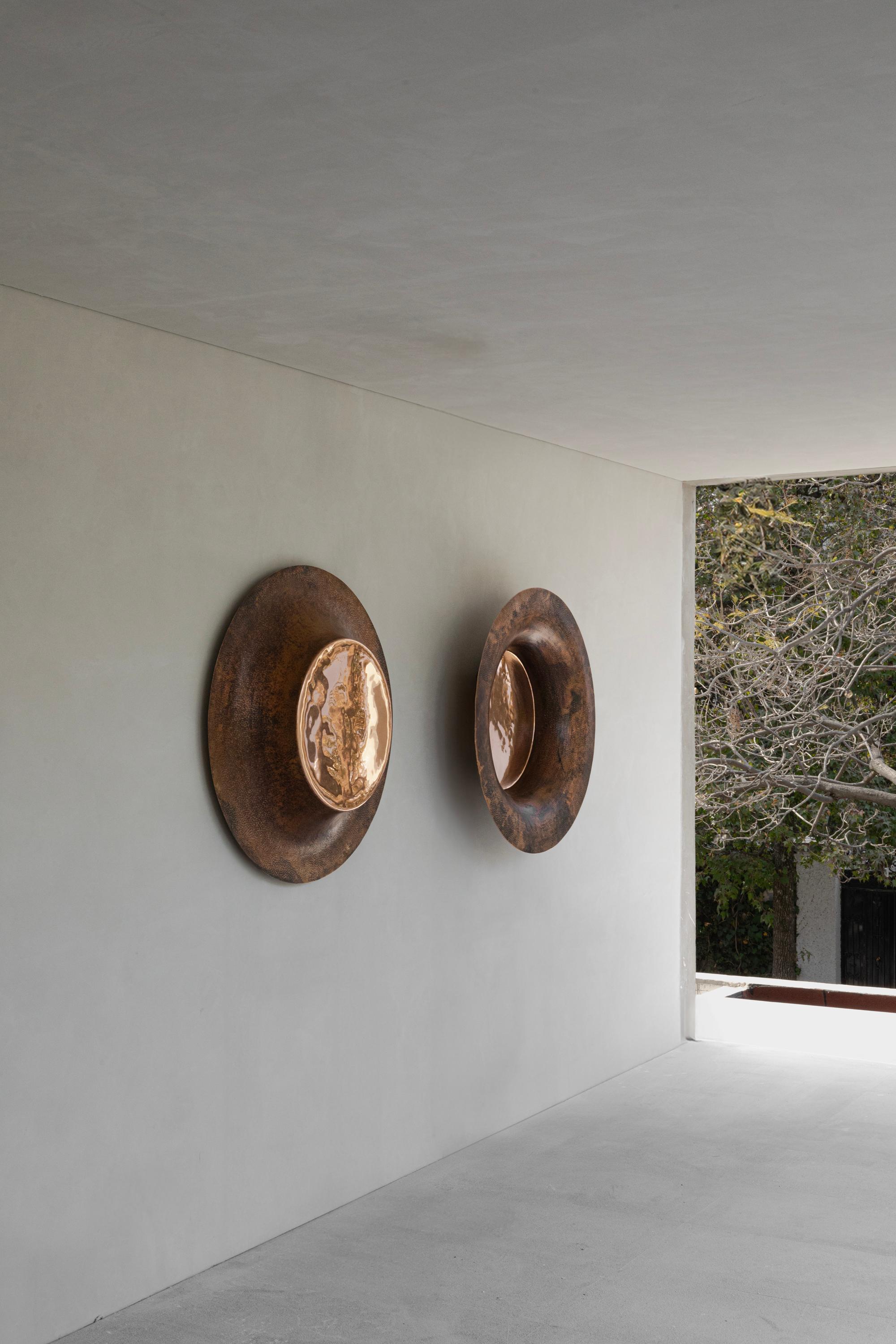 Contemporaneo messicano OBJ-08 SPECCHIO DA PARETE TONDO Rame naturale + rame lucido in vendita 10