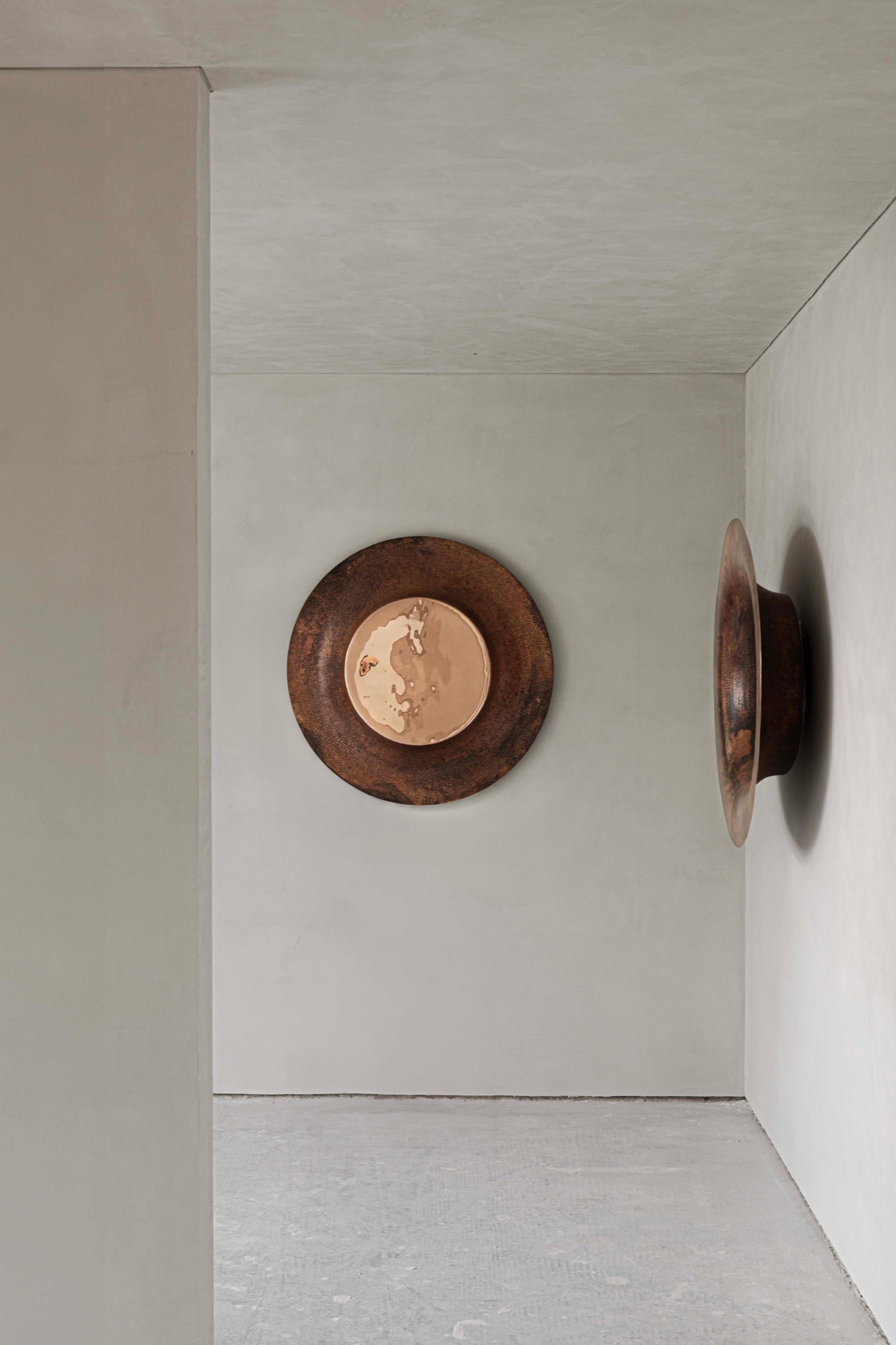 Contemporaneo messicano OBJ-08 SPECCHIO DA PARETE TONDO Rame naturale + rame lucido in vendita 2