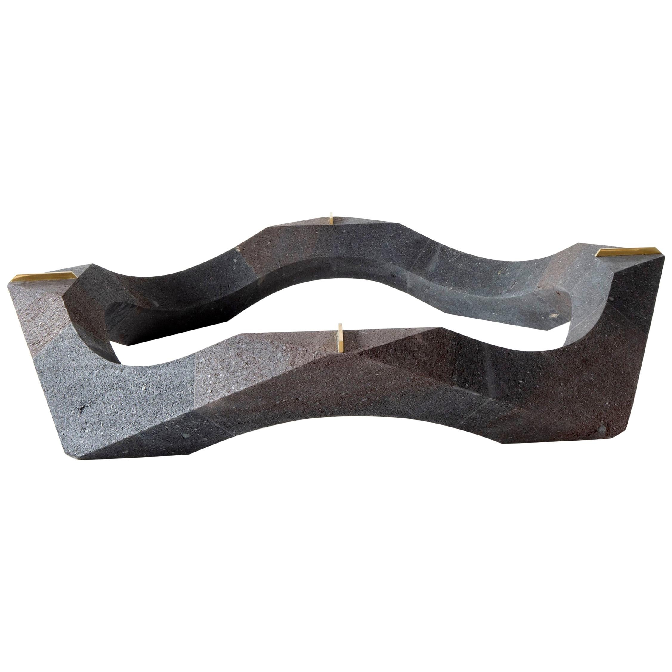 "Naui" Contemporary Mexican Polished Lava Stone, Geometric Table For Sale