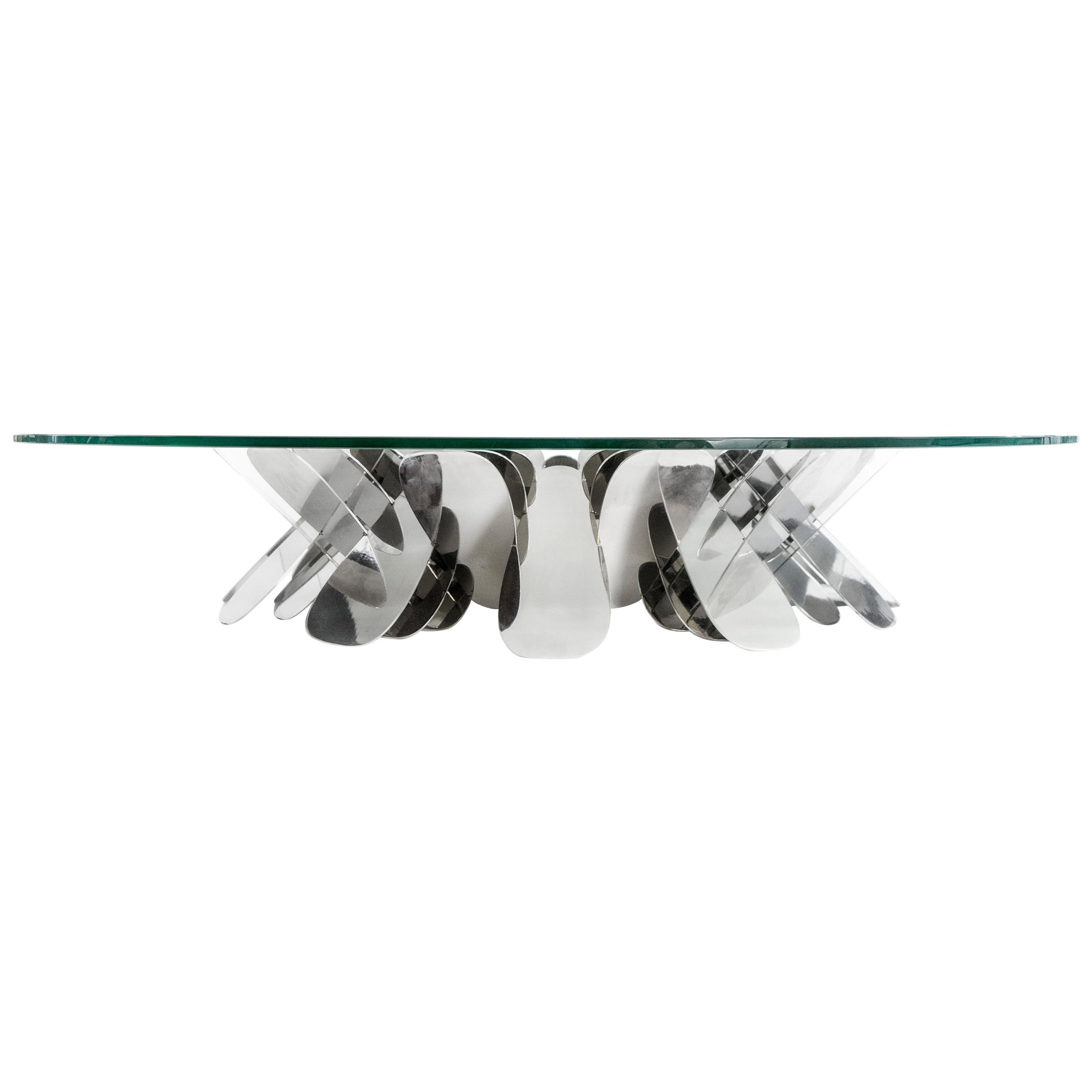 "Narciso" Contemporary Geometric Table in Mexican Polished Stainless Steel  For Sale