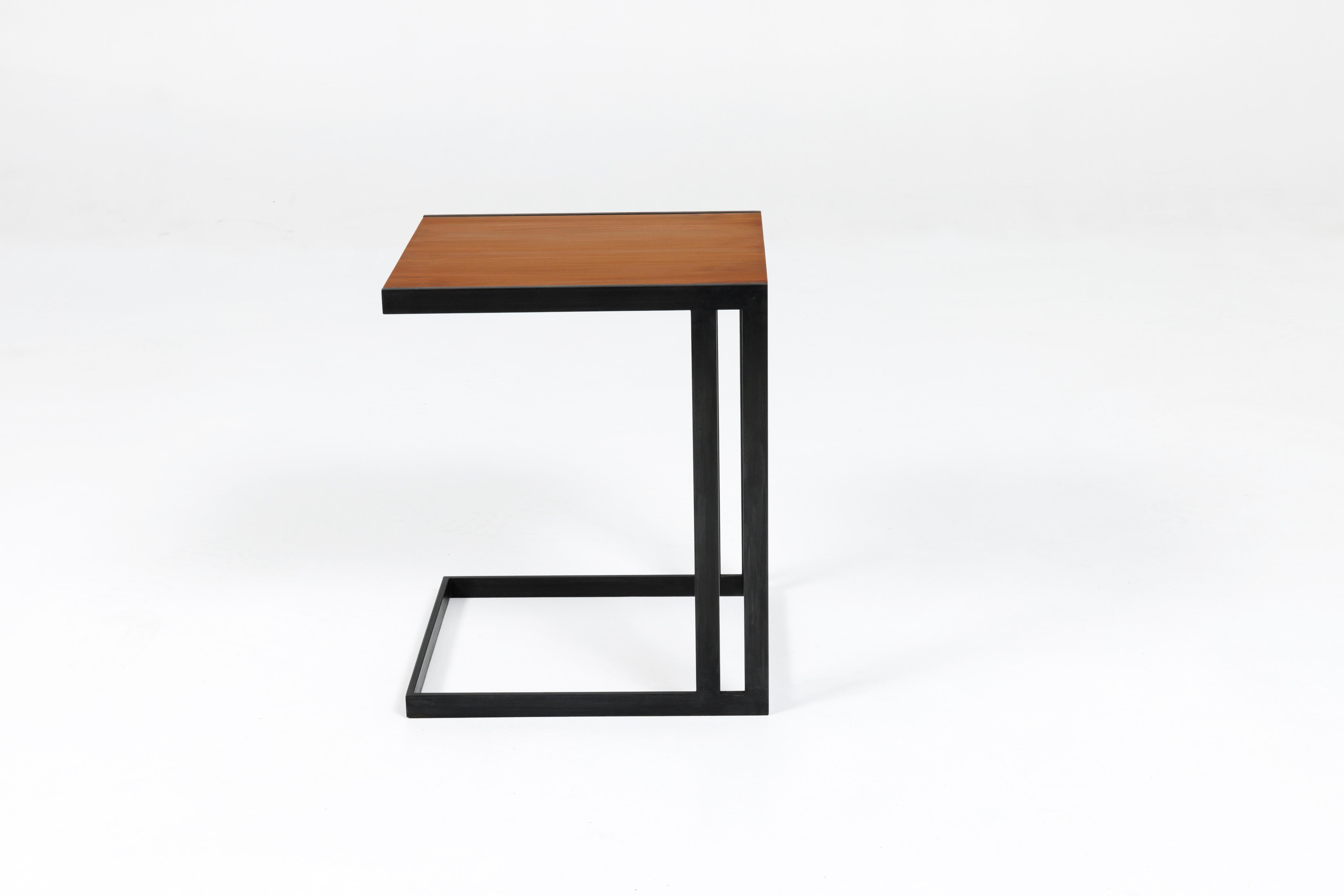 Blackened Contemporary Mica Side Table in Ancient Matai Wood and Aged Steel For Sale