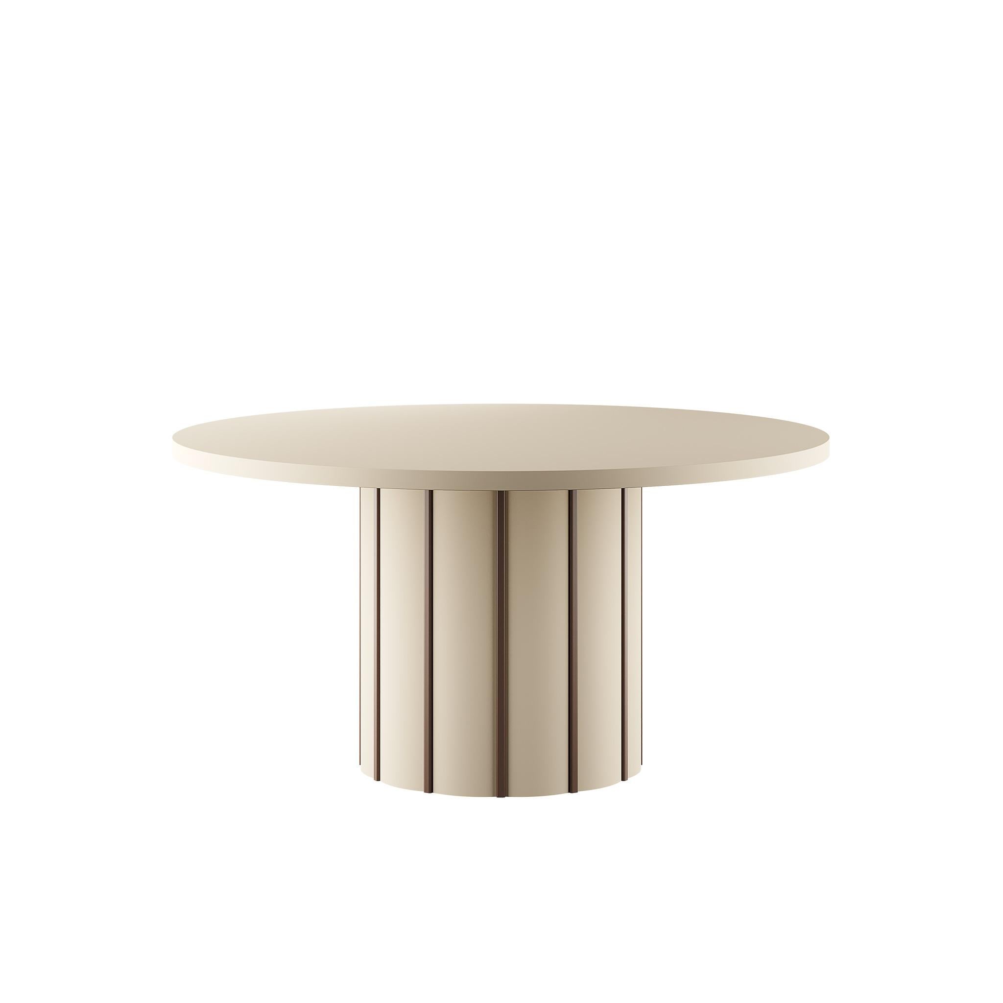 Lacquered Contemporary Burtalist Micro-Cement Round Dining Table Pedestal Sand Color For Sale