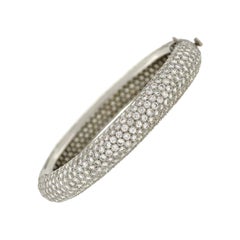 Contemporary Micro Pave Diamond Platinum Bangle Bracelet