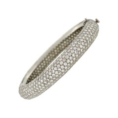 Used Contemporary Micro Pave Diamond Platinum Bangle Bracelet