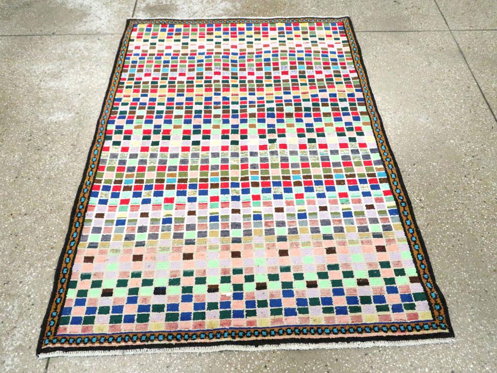 Hand-Knotted Contemporary Mid-20th Century Handmade Persian Hamadan Throw Rug For Sale