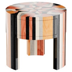 Contemporary Mid-Century Modern Malevich Round Bedside Table Wood Marquetry