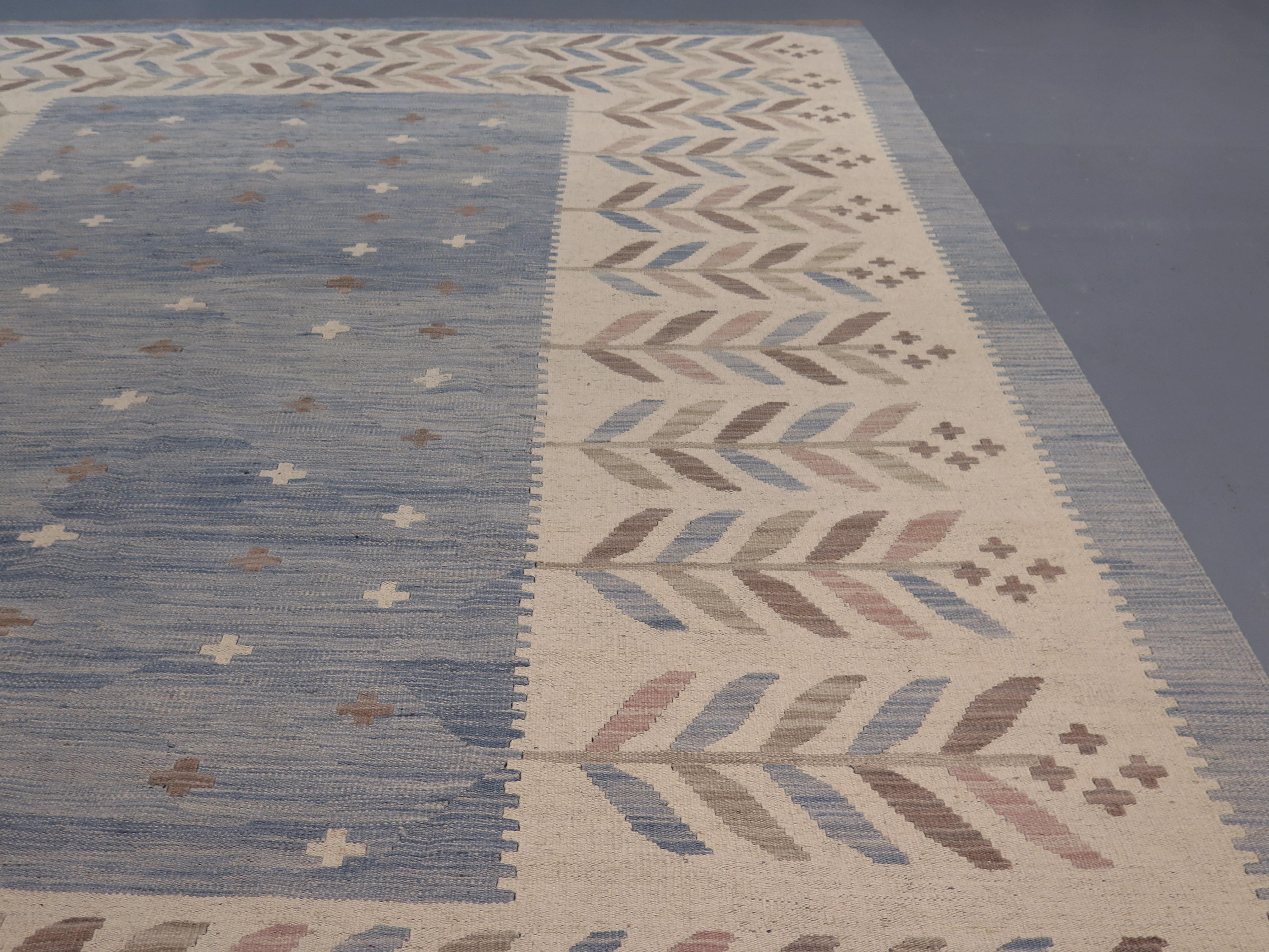Woven Mid-Century Scandinavian-Style Flatweave Carpet For Sale