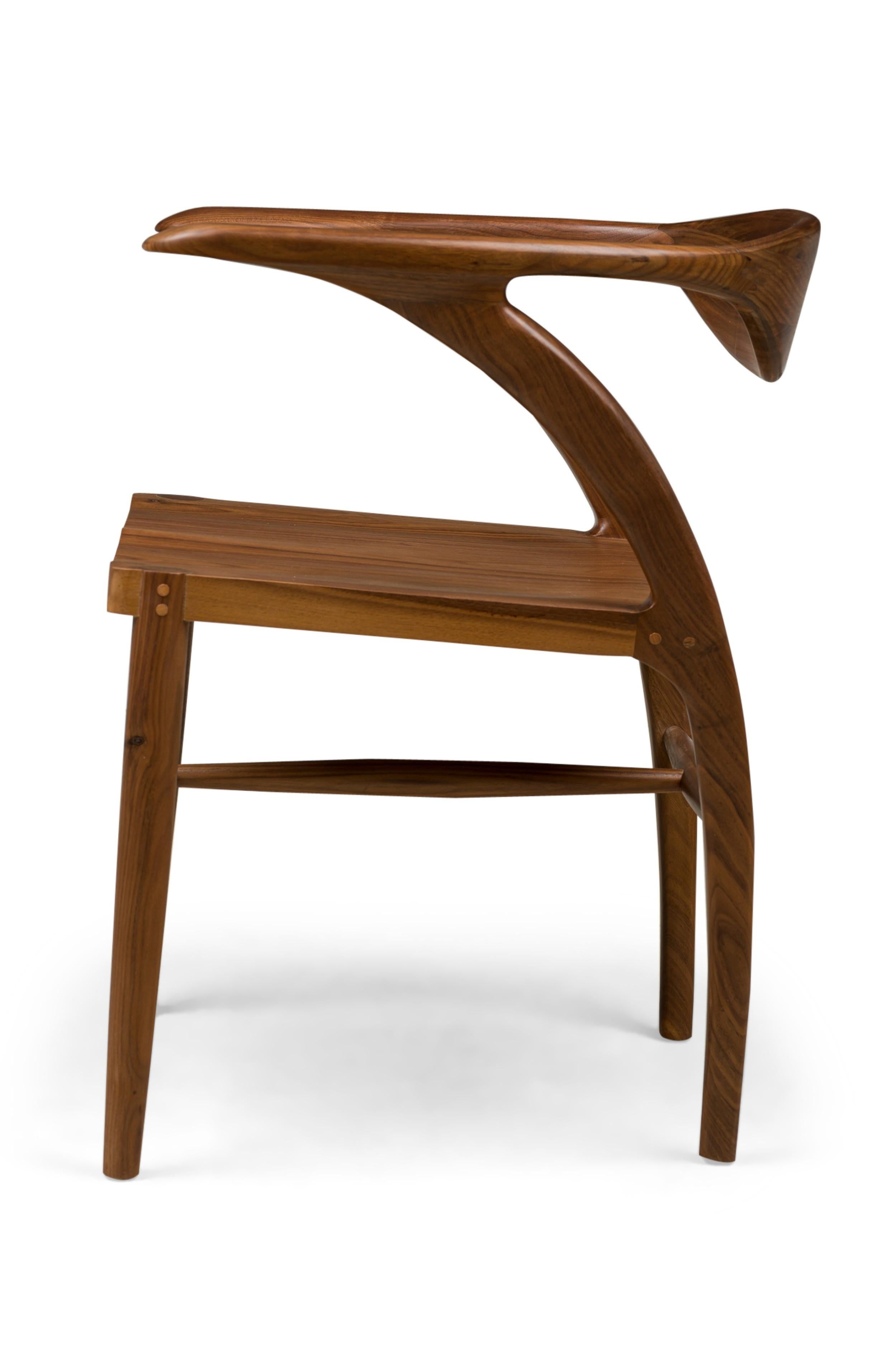 Asian Contemporary Mid-Century-Style Walnut U-Back Dining Armchair For Sale