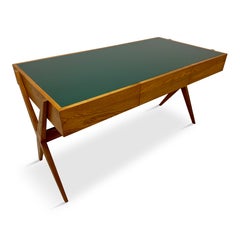 Contemporary Mid-Century Style Writing Desk with Glass Top