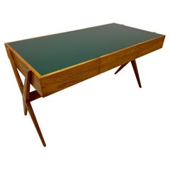 Contemporary Mid-Century Style Writing Desk with Glass Top