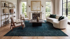 Contemporary Midnight Emerald Hand-Knotted Overdyed Wool Area Rug 12x15