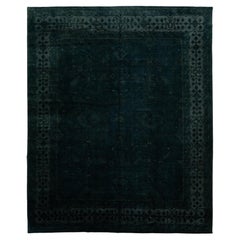 Contemporary Midnight Emerald Hand-Knotted Overdyed Wool Area Rug 12x15