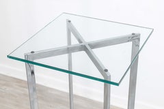 Contemporary Mies Van Der Rohe Barcelona Style Chrome and Glass Pedestal Table