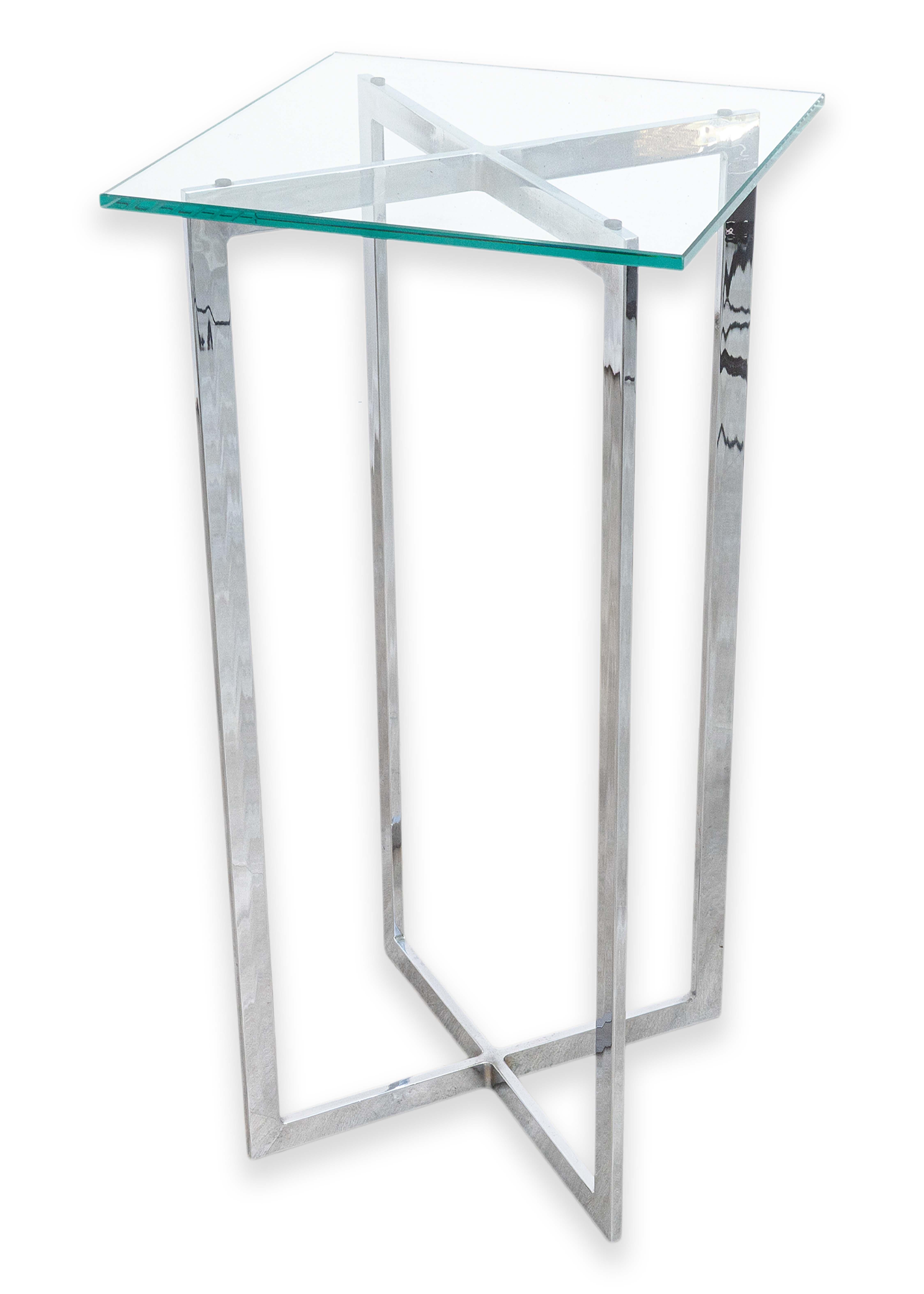 20ième siècle The Pedestal Contemporary Mies Van Der Rohe Barcelona Style chrome et verre en vente