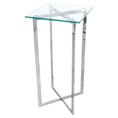 Contemporary Mies Van Der Rohe Barcelona Style Chrome and Glass Pedestal Table