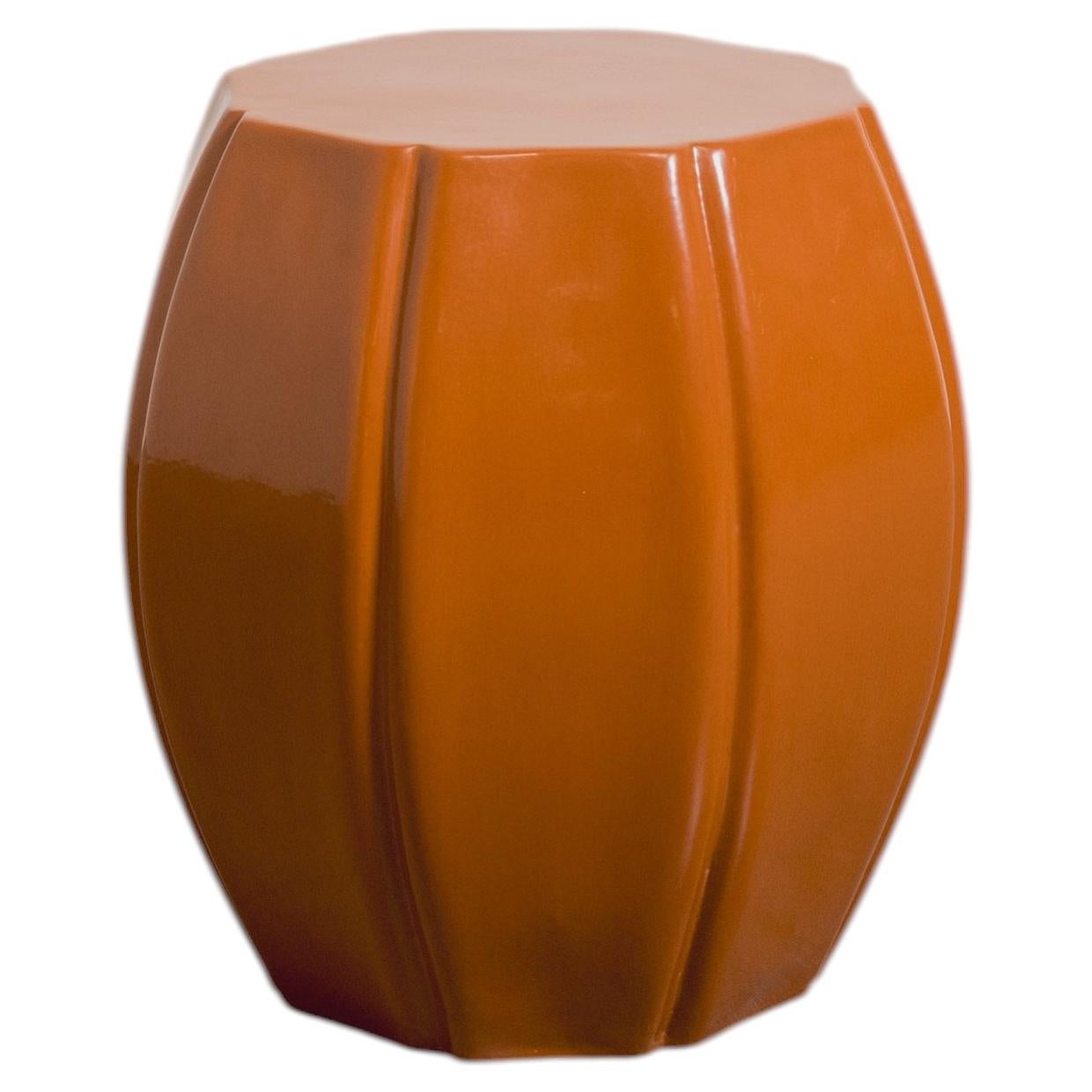 Contemporary Mila Lacquer 8 Petal Drumstool by Robert Kuo, Hand Repoussé For Sale