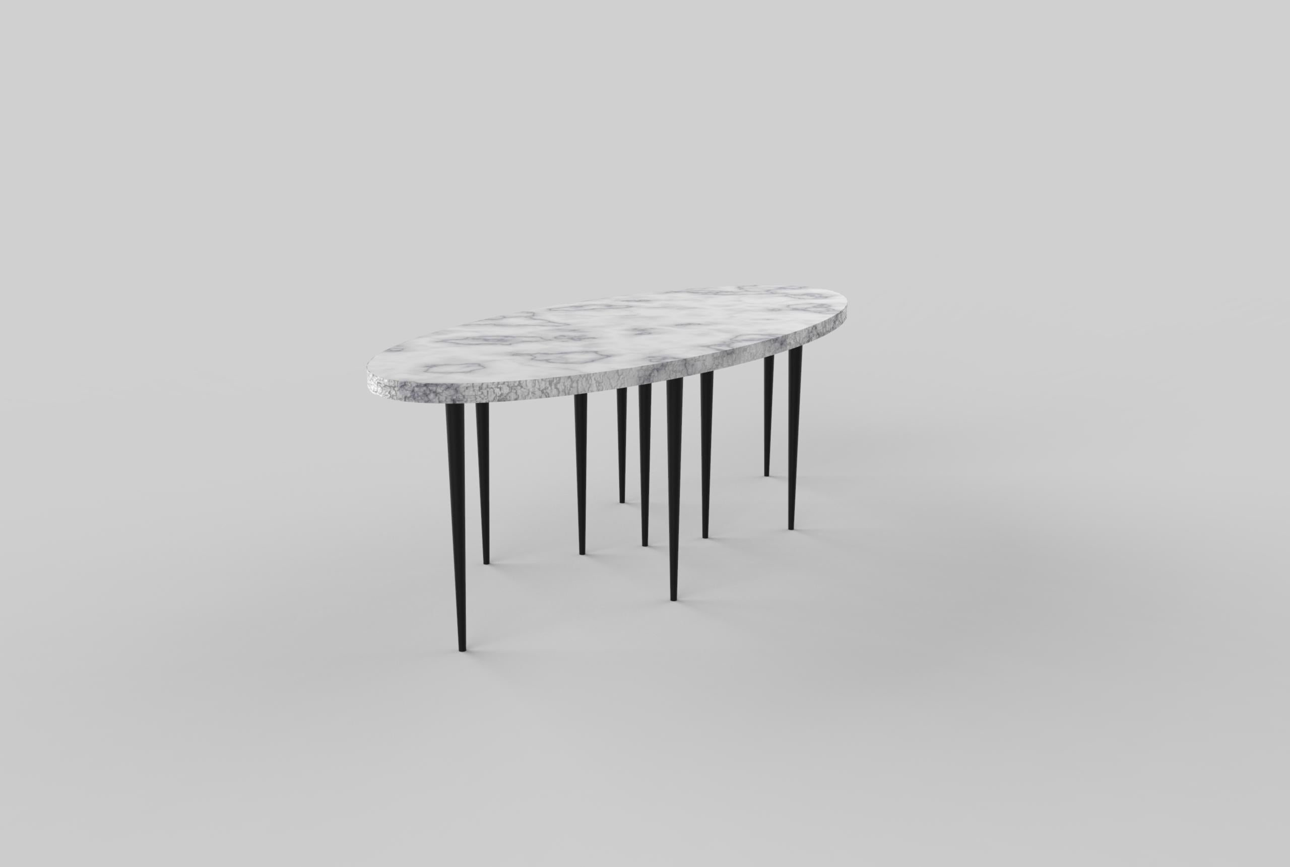 Other Contemporary “Mille Pieds” Table in Hand Sculpted Carrara Marble For Sale