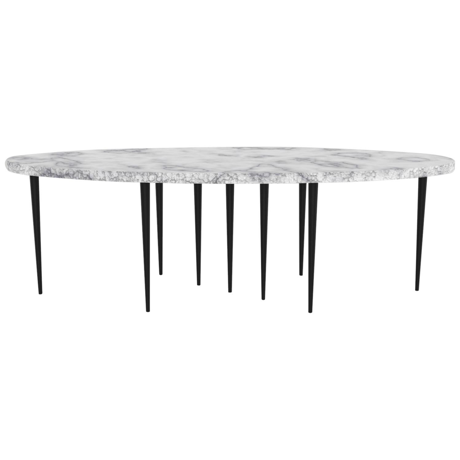 Contemporary “Mille Pieds” Table in Hand Sculpted Carrara Marble For Sale