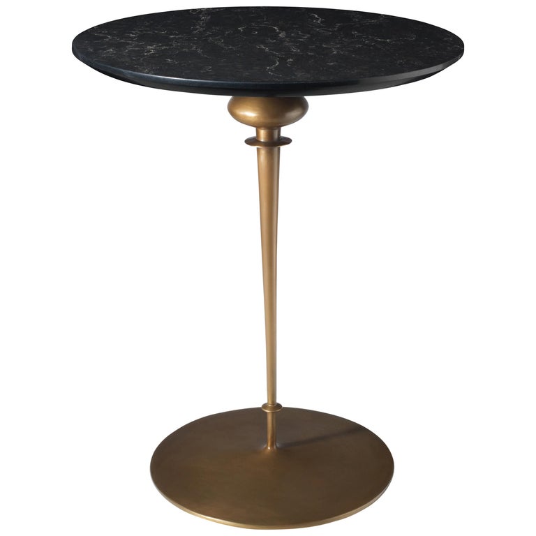 Contemporary Minaret Pedestal Table, Hand Cast Bronze Base and Caesarstone Top For Sale