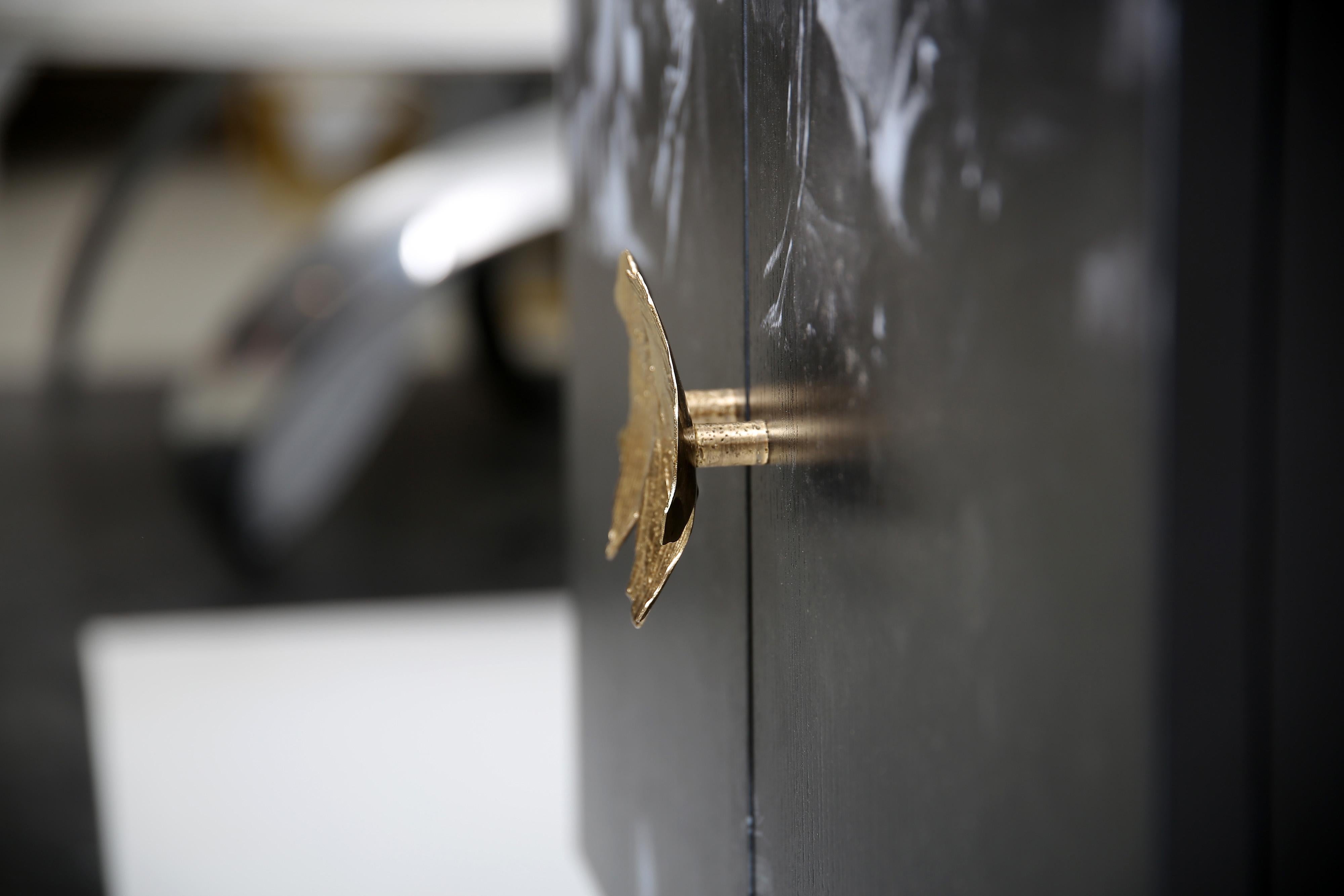 Contemporary Minerva Cupboard in Black Ash, Brass, by Railis Design For Sale 1
