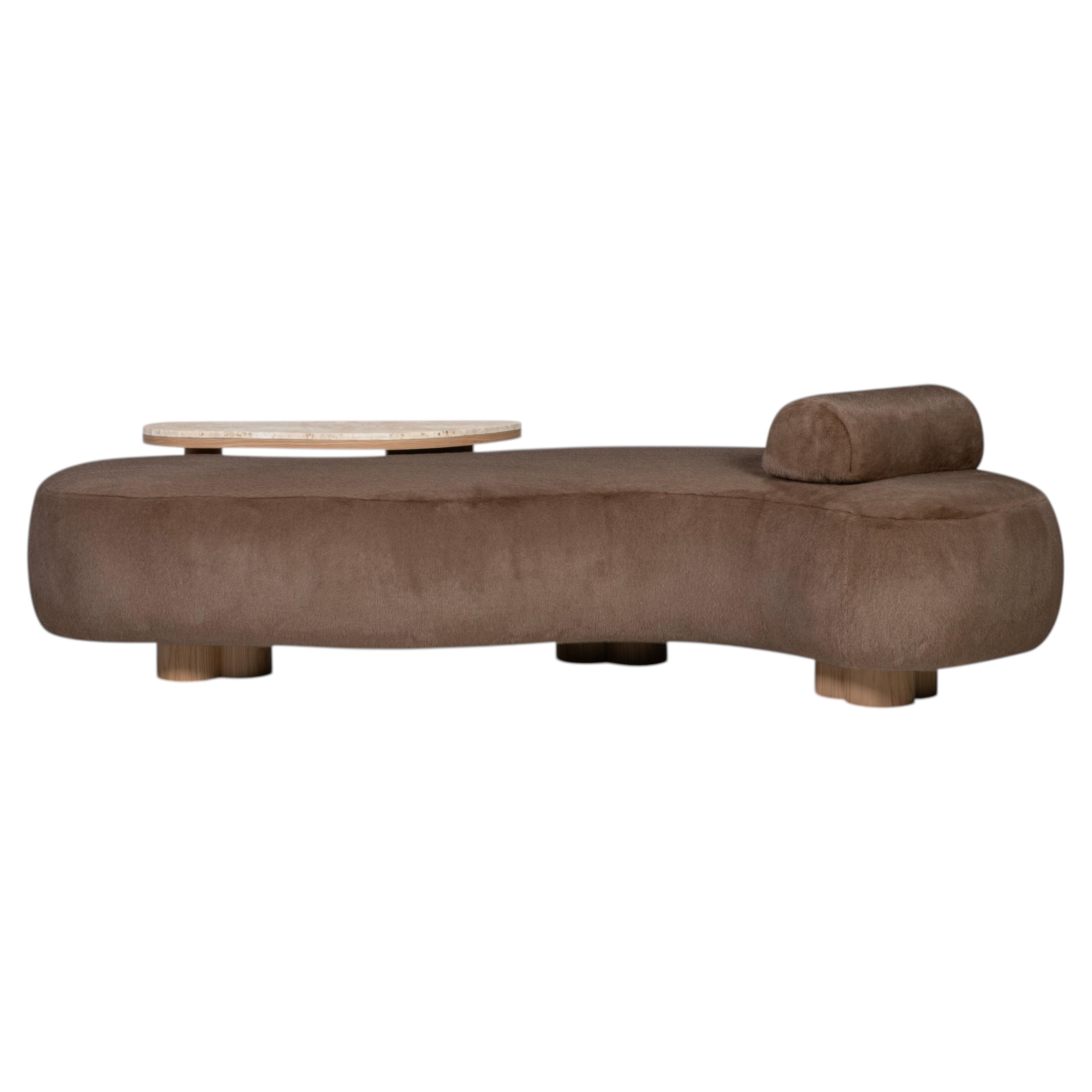Contemporary Minho Daybed, Brown Faux Fur, Travertine, Handmade by Greenapple