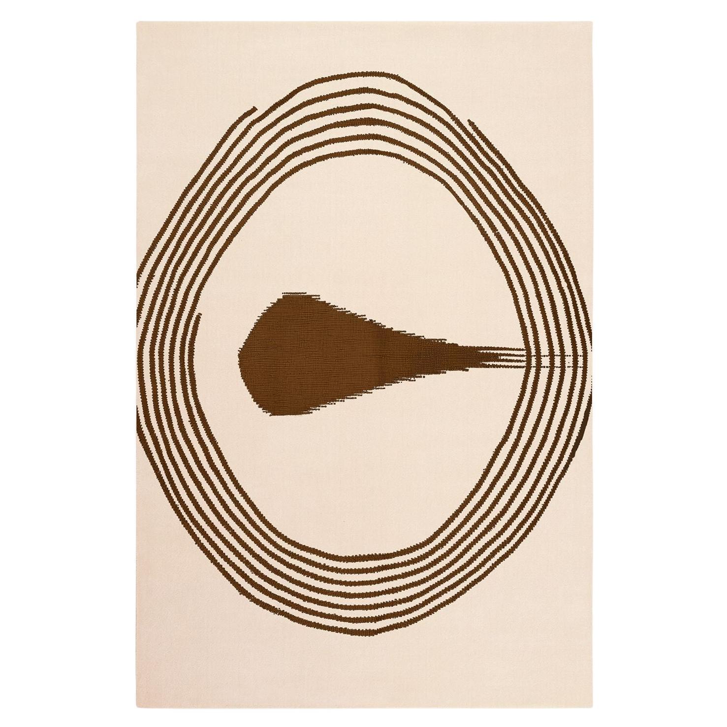 Contemporary Minimal Beige Rug Organic Pattern Brown & Red Circles For Sale