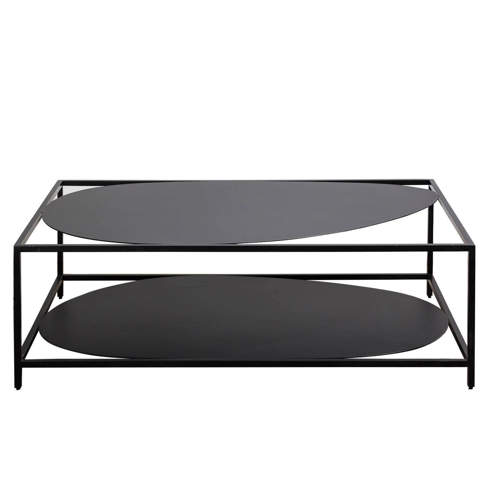 Table basse contemporaine minimaliste noire organique sculpturale en acier, États-Unis