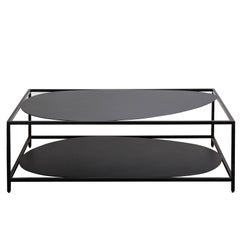 Tavolino da caffè contemporaneo minimalista in acciaio organico nero, USA