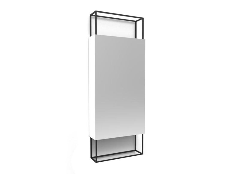 Modern Contemporary Minimal Black Steel Vertical Abstract Frame Mirror, USA For Sale