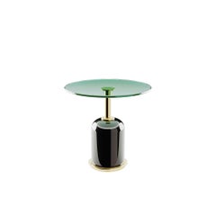 Contemporary Minimal Black, White & Gold Round Side Table Set With Glass Top