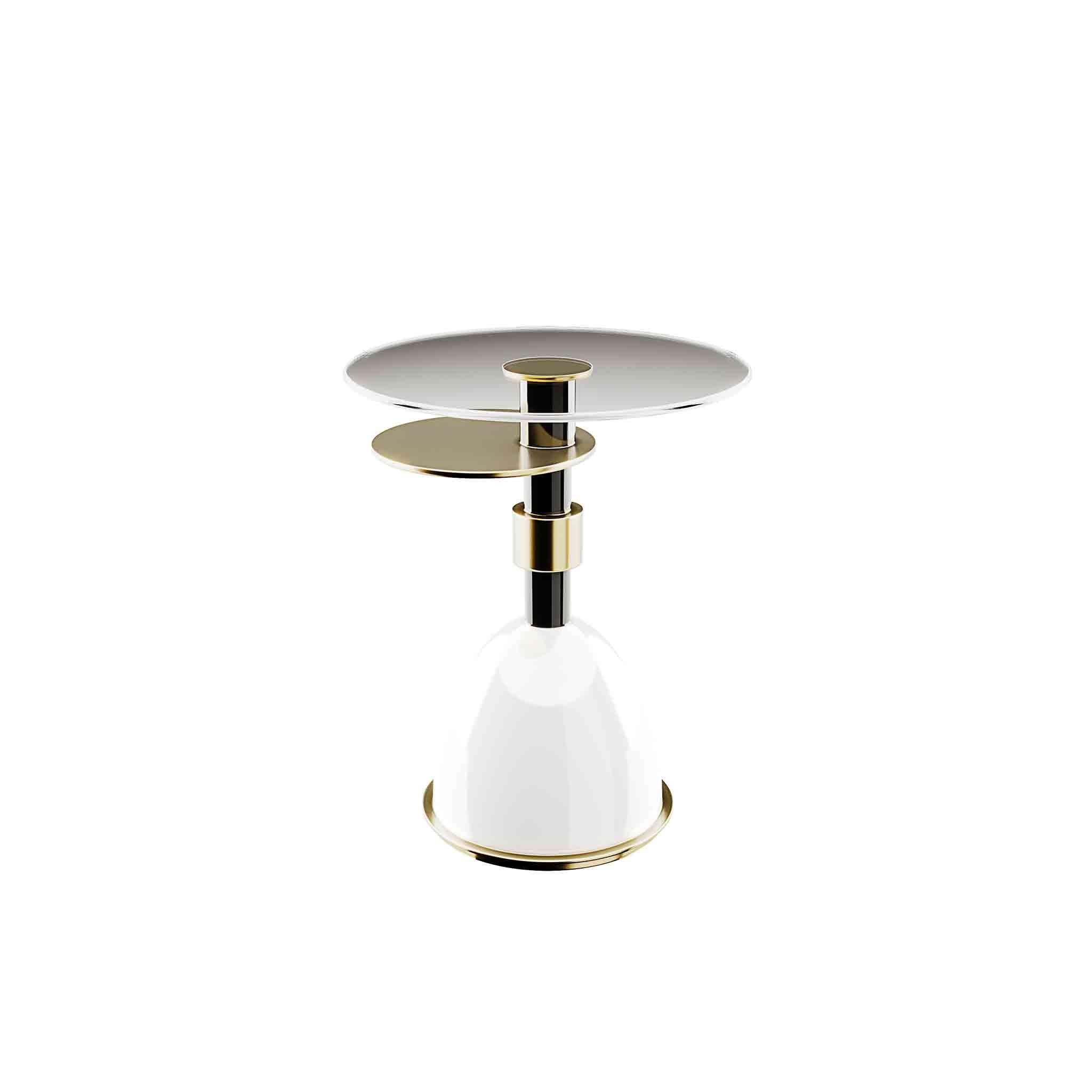 Modern Contemporary Minimal Black, White & Gold Round Side Table Set With Glass Top For Sale