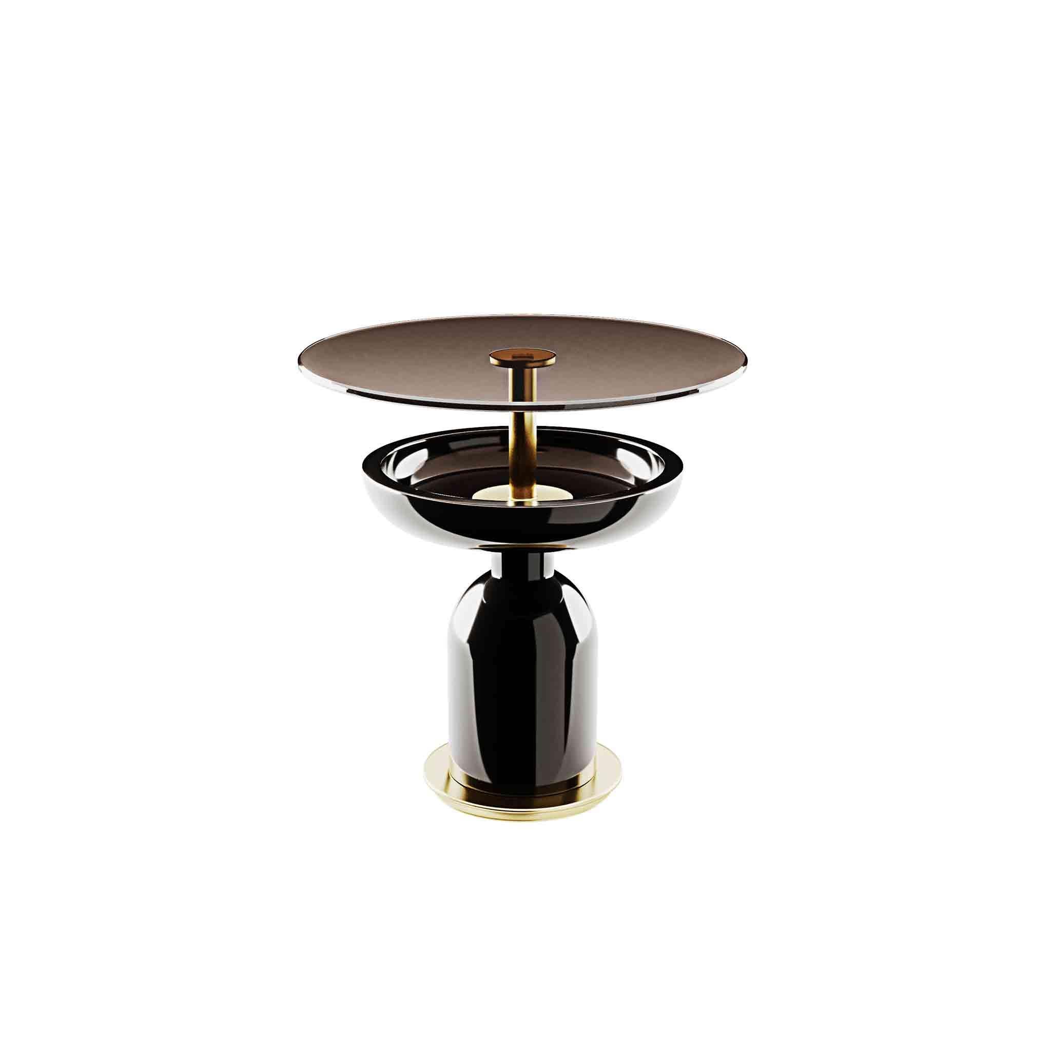 Portuguese Contemporary Minimal Black, White & Gold Round Side Table Set With Glass Top For Sale