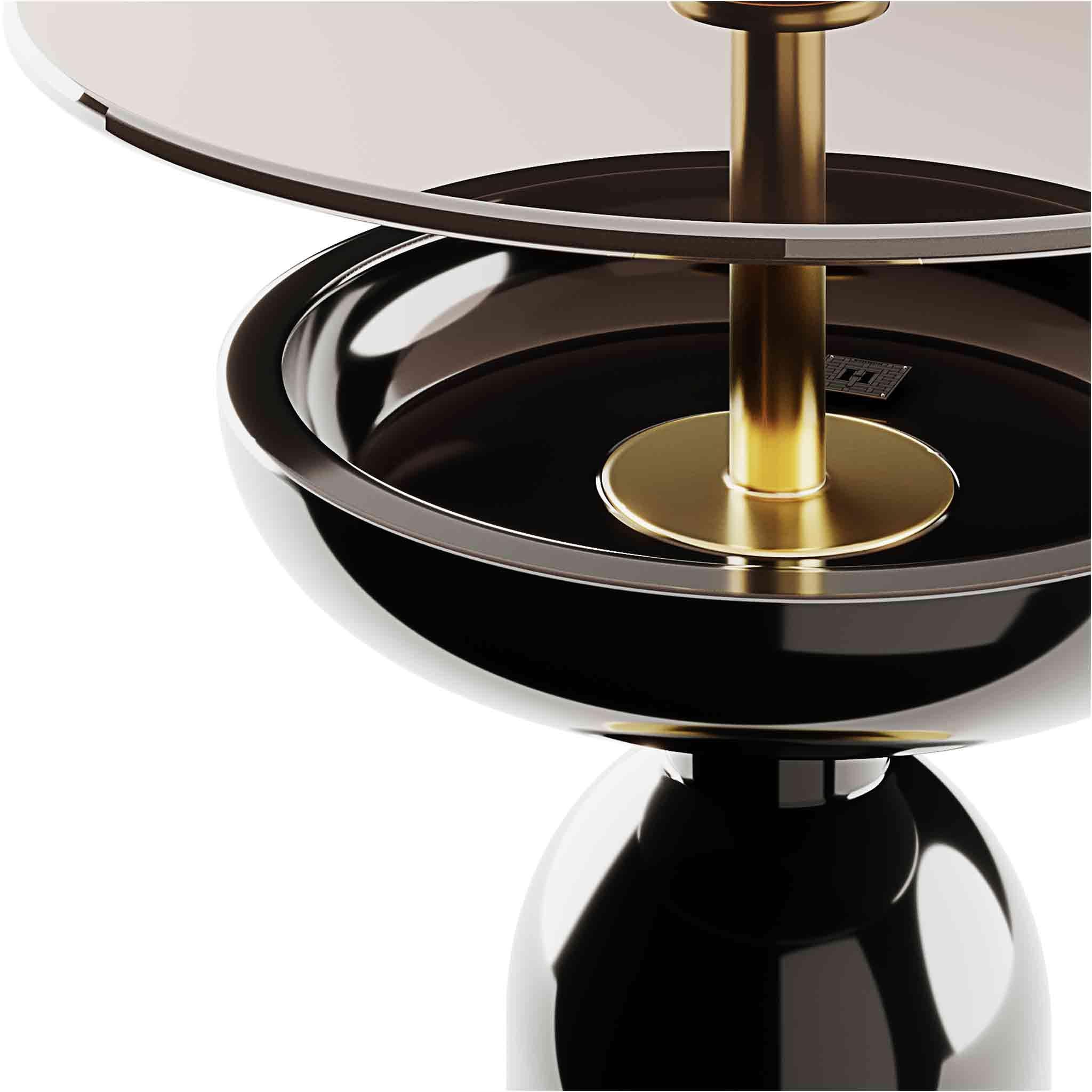 Contemporary Minimal Black, White & Gold Round Side Table Set With Glass Top For Sale 1