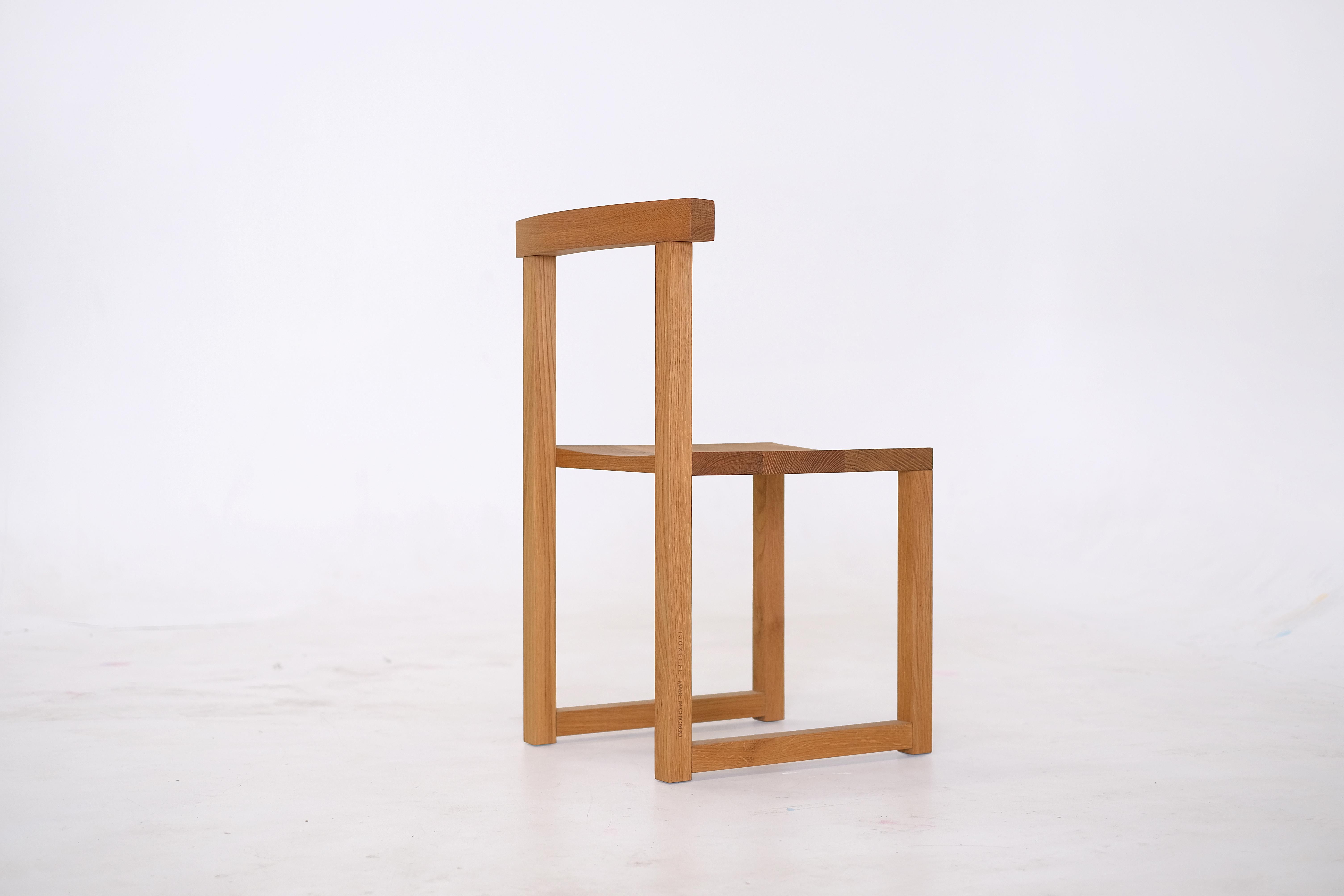 Contemporary Minimal Geometric Solid Wood Dining Chair For Sale 4