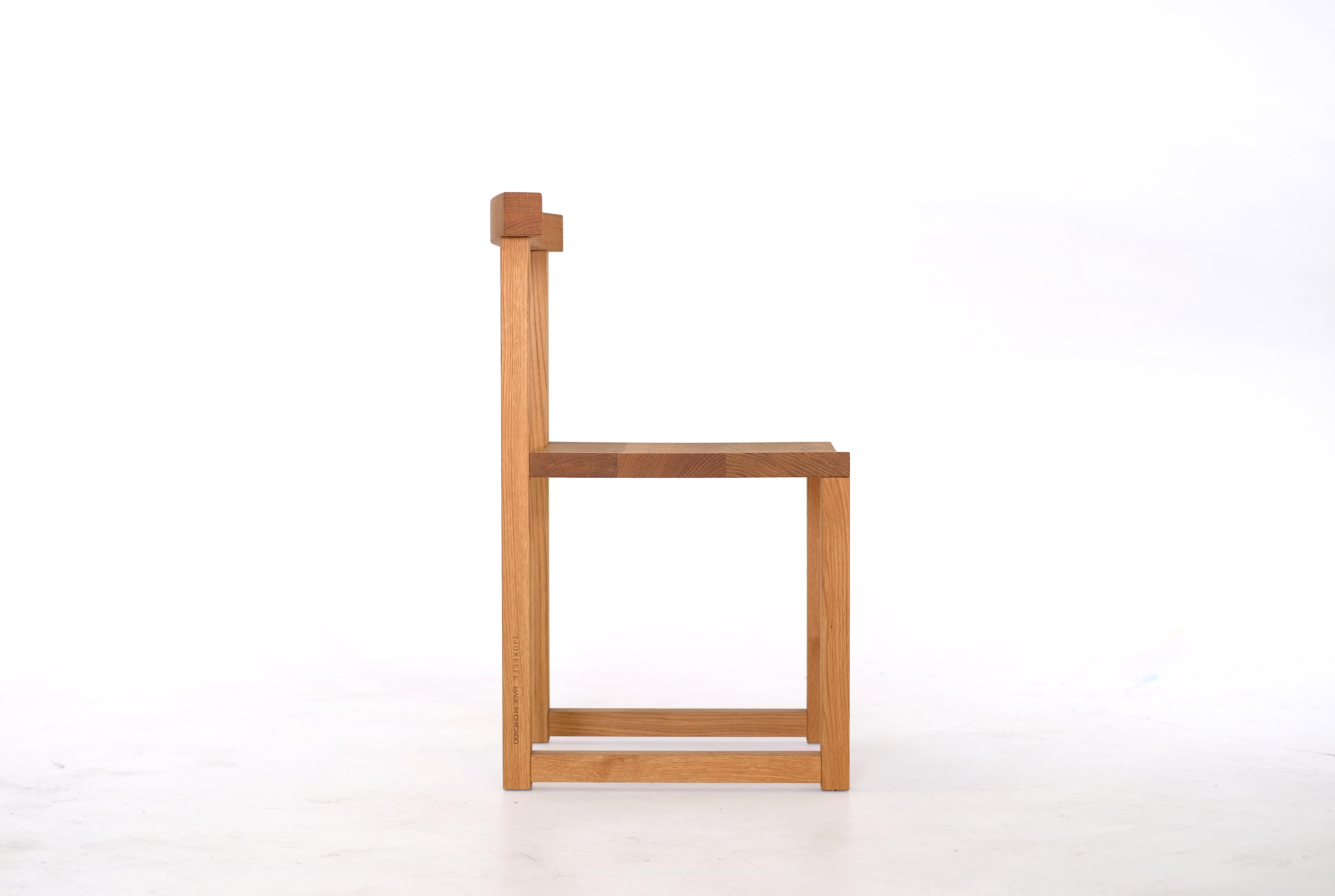 Contemporary Minimal Geometric Solid Wood Dining Chair For Sale 5