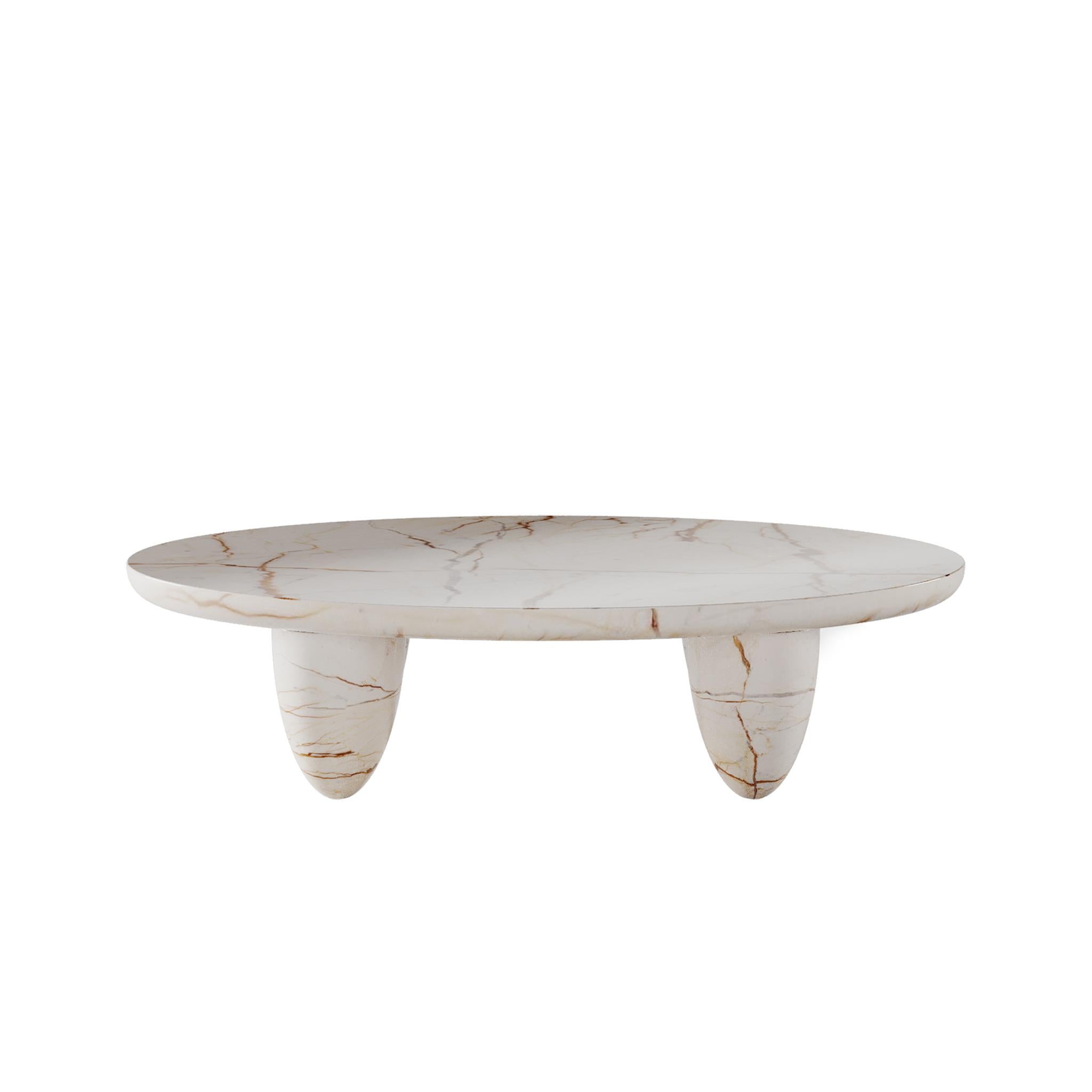 Contemporary Minimal Indoor Outdoor Round Coffee Center Table in Bilecik Marble For Sale 5