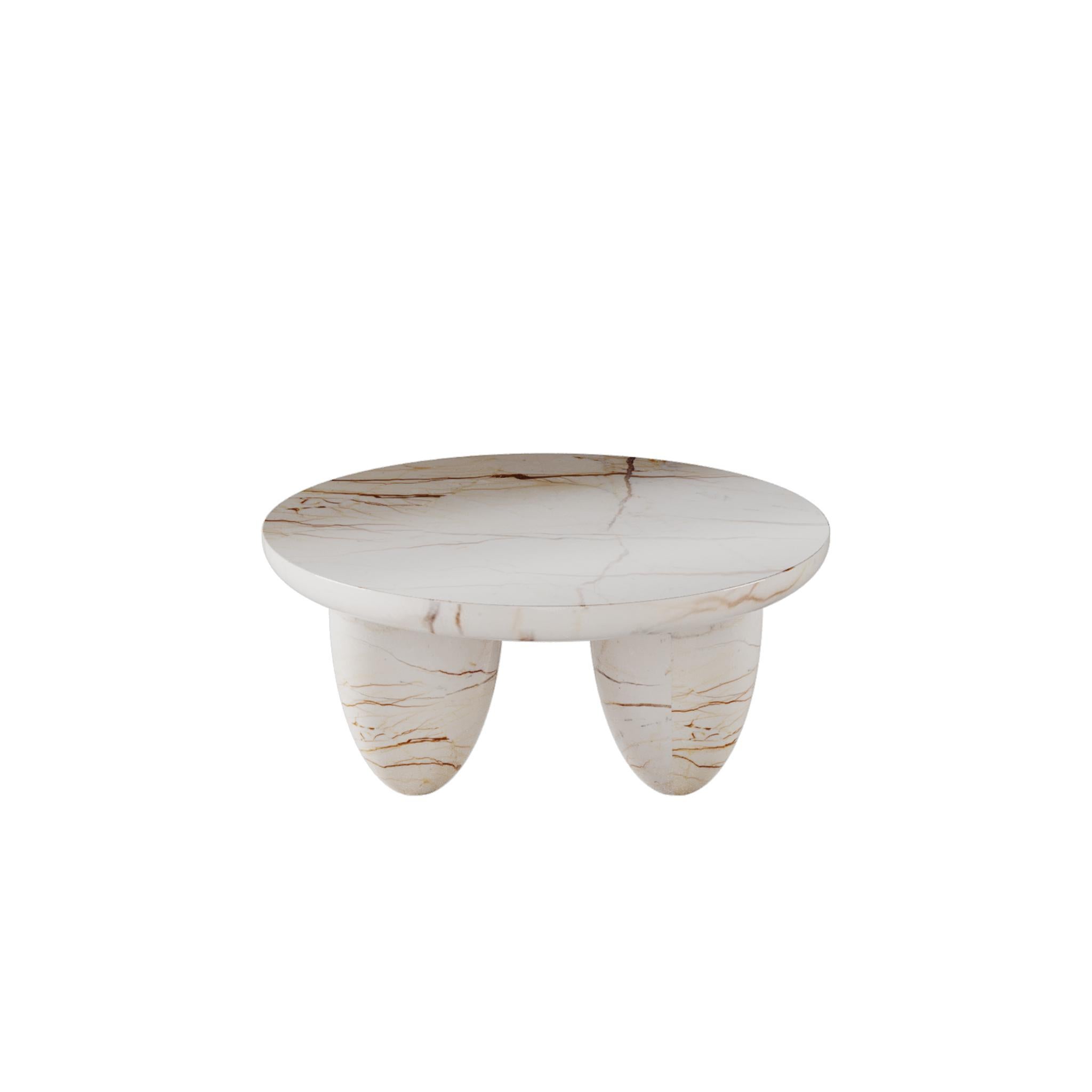 Contemporary Minimal Indoor Outdoor Round Coffee Center Table in Bilecik Marble For Sale 7