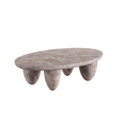Contemporary Minimal Outdoor & Indoor Oval Coffee Table Fior Di Bosco Marble