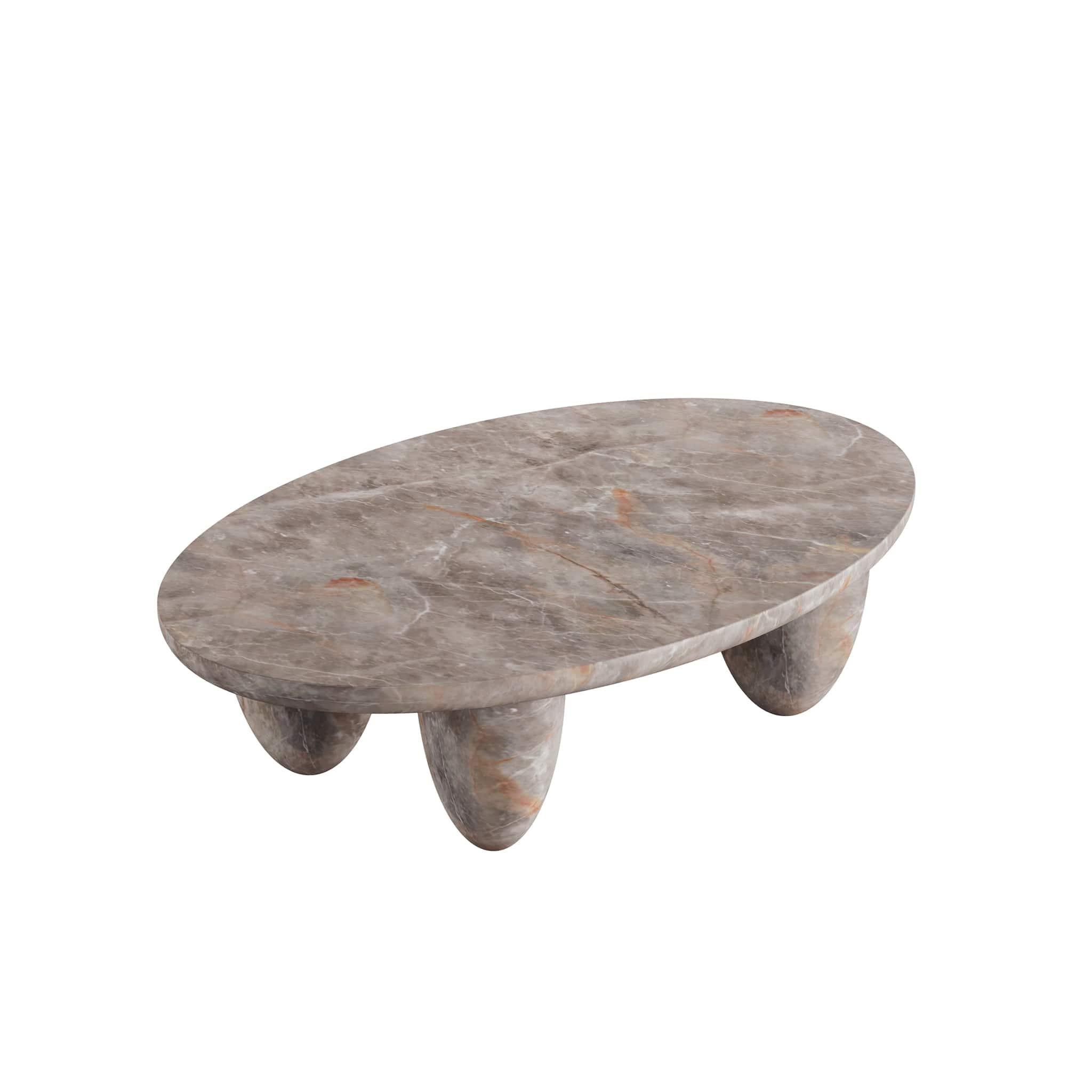 Portugais Table basse ovale contemporaine minimaliste pour l'extérieur et l'intérieur en marbre Fior Di Bosco en vente