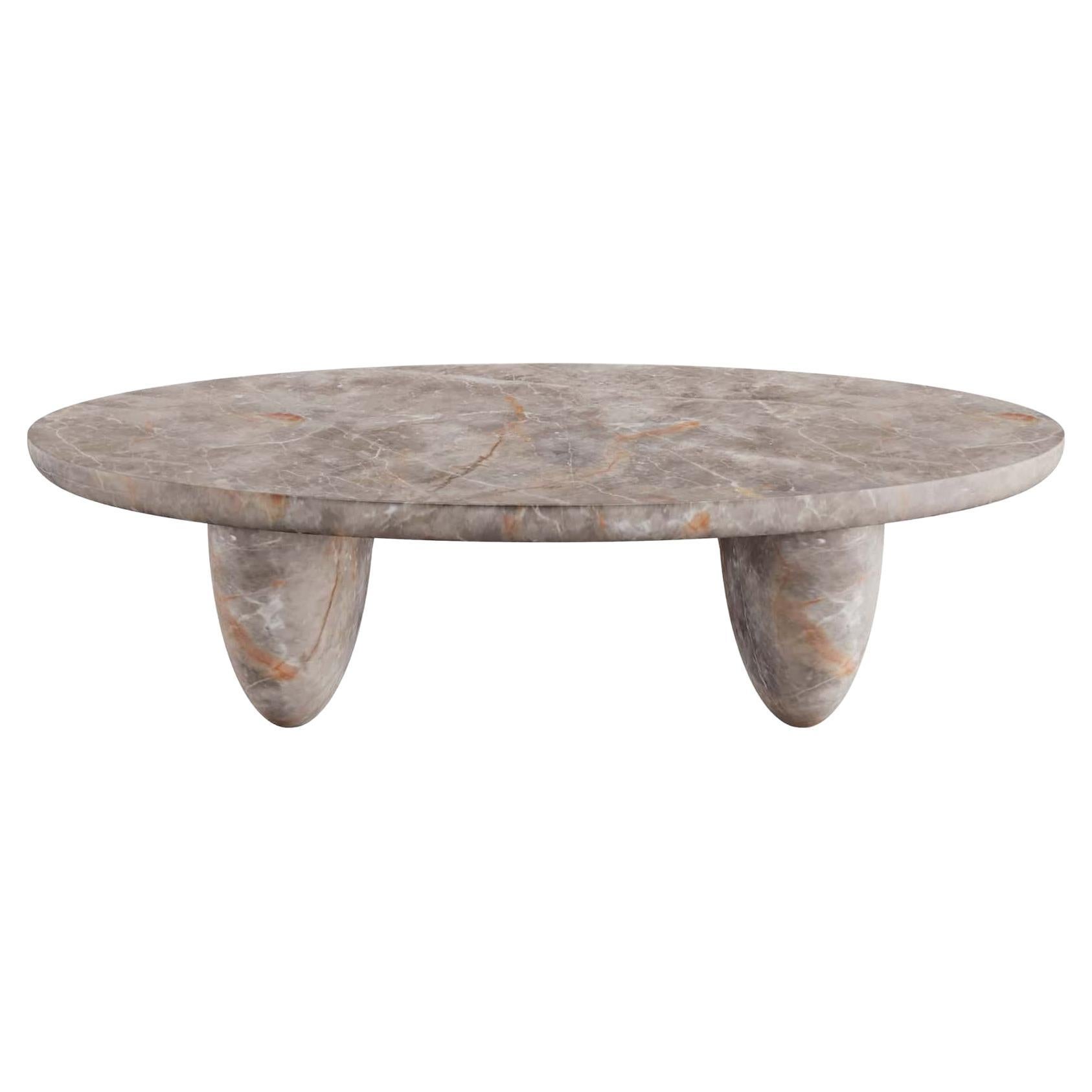 Table basse ovale contemporaine minimaliste pour l'extérieur et l'intérieur en marbre Fior Di Bosco