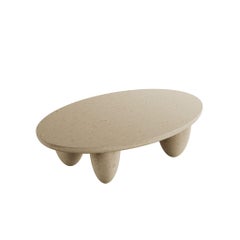 Contemporary Minimal Outdoor & Indoor Oval Coffee Table Natural Beige Limestone
