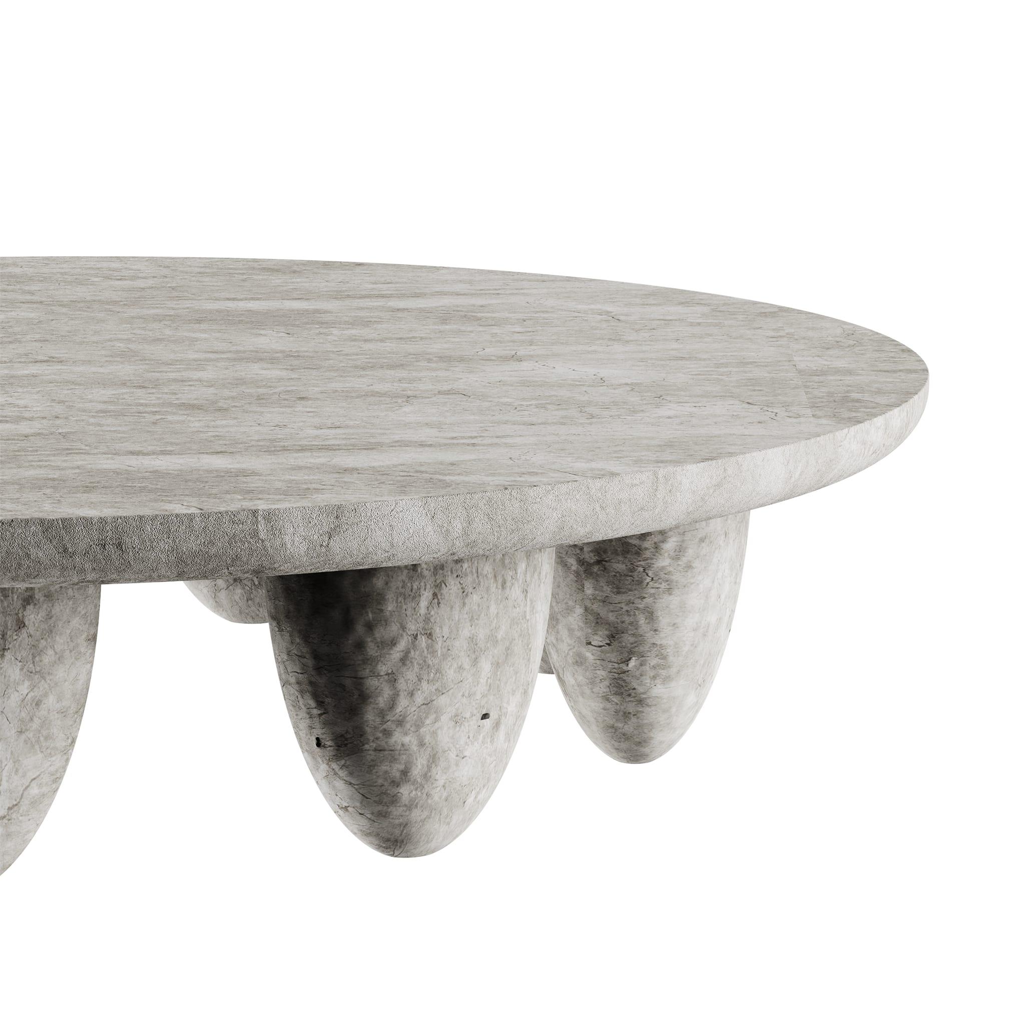 Organique Table centrale ronde contemporaine minimaliste pour l'extérieur et l'intérieur en marbre Grigio Tundra en vente