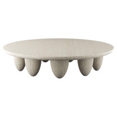 Contemporary Minimal Outdoor Indoor Round Center Table in Travertine Marble