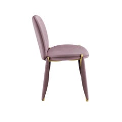 Contemporary Minimal Pink Velvet Dining Chair mit Struktur aus poliertem Messing